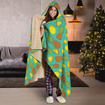 Tropical Pineapples Pattern Print Hooded Blanket