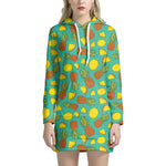 Tropical Pineapples Pattern Print Hoodie Dress