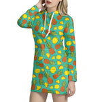 Tropical Pineapples Pattern Print Hoodie Dress