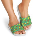 Tropical Pineapples Pattern Print White Slide Sandals