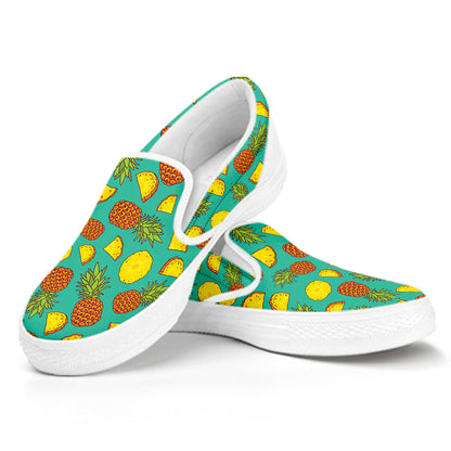 Tropical Pineapples Pattern Print White Slip On Shoes