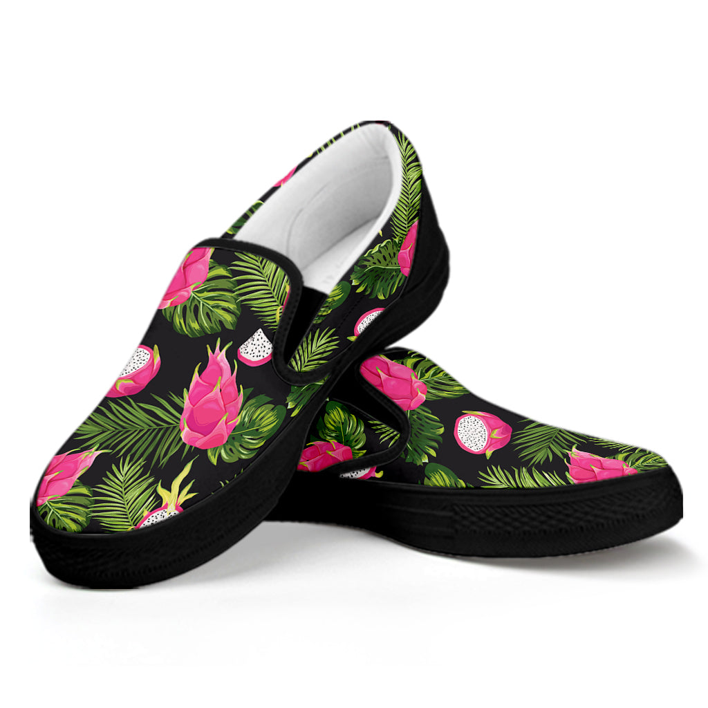 Tropical Pitaya Pattern Print Black Slip On Shoes