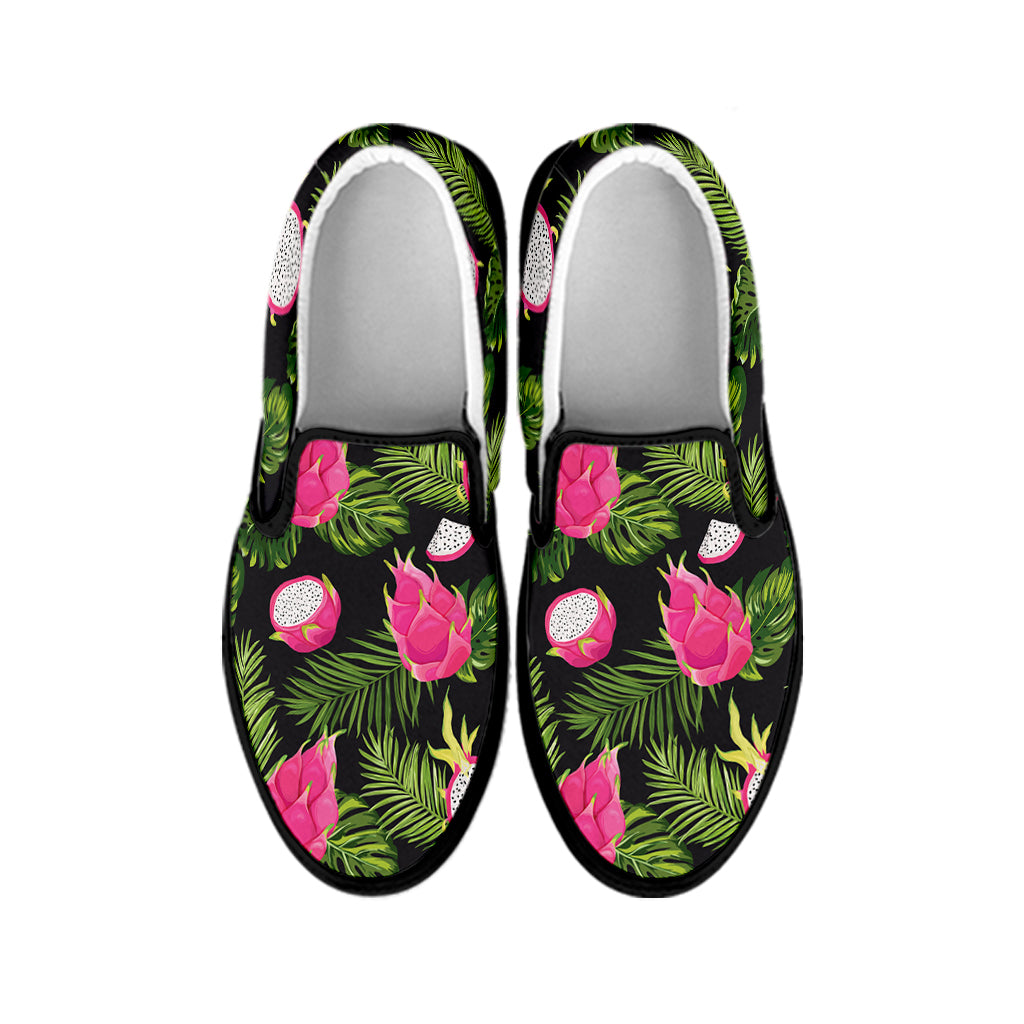 Tropical Pitaya Pattern Print Black Slip On Shoes