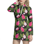 Tropical Pitaya Pattern Print Hoodie Dress