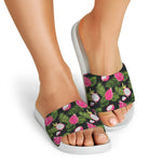 Tropical Pitaya Pattern Print White Slide Sandals