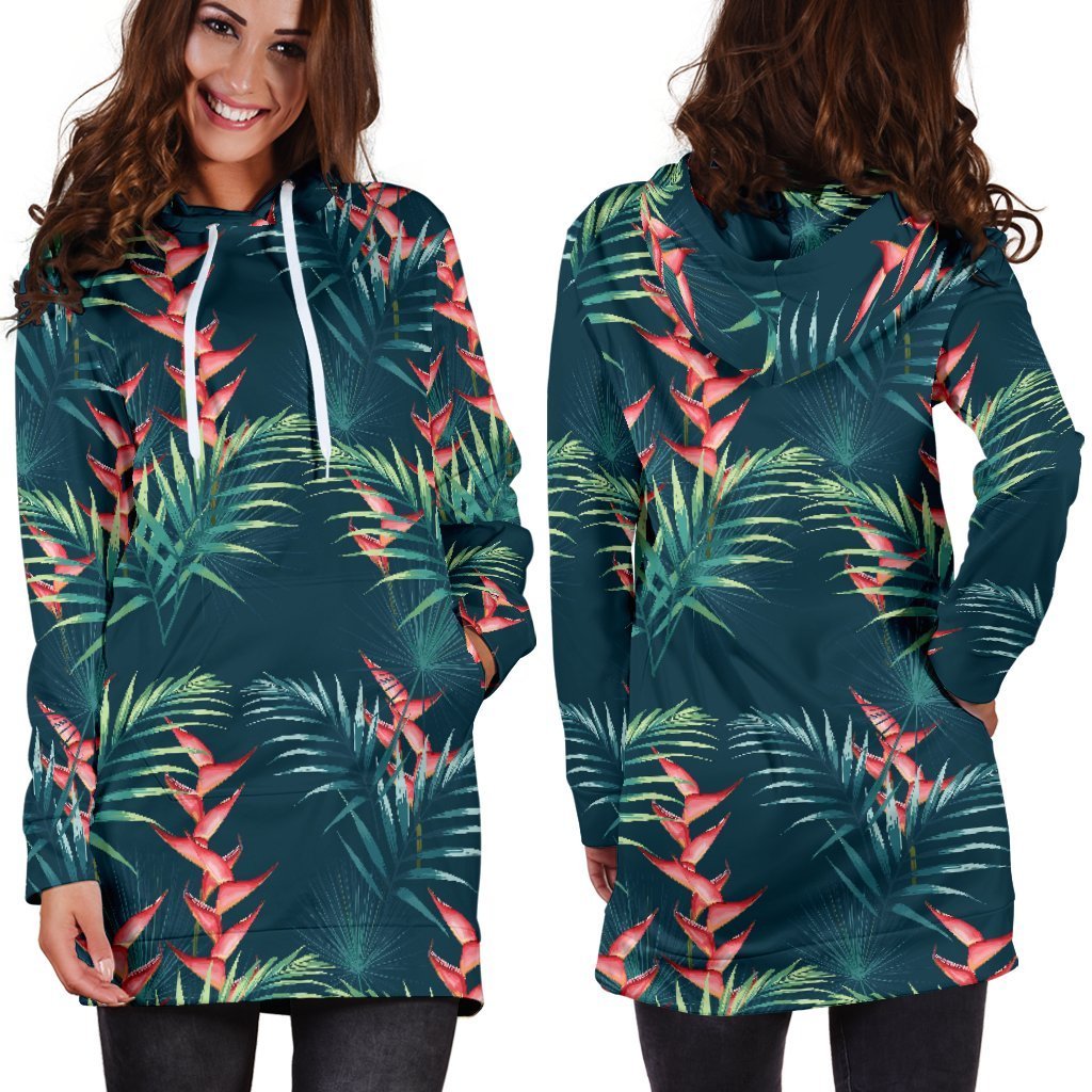 Tropical Plants Hawaii Pattern Print Hoodie Dress GearFrost