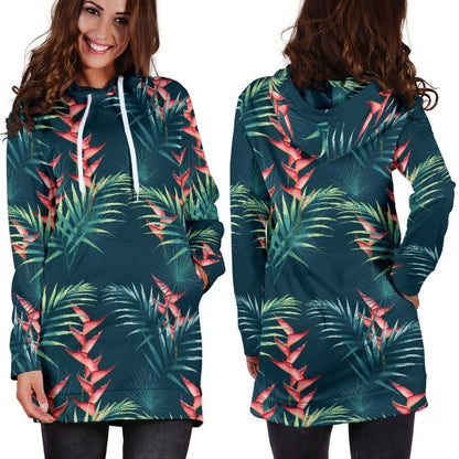 Tropical Plants Hawaii Pattern Print Hoodie Dress GearFrost
