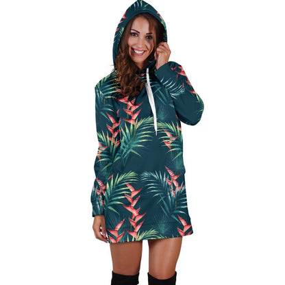 Tropical Plants Hawaii Pattern Print Hoodie Dress GearFrost