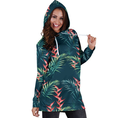 Tropical Plants Hawaii Pattern Print Hoodie Dress GearFrost