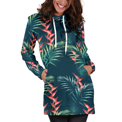 Tropical Plants Hawaii Pattern Print Hoodie Dress GearFrost