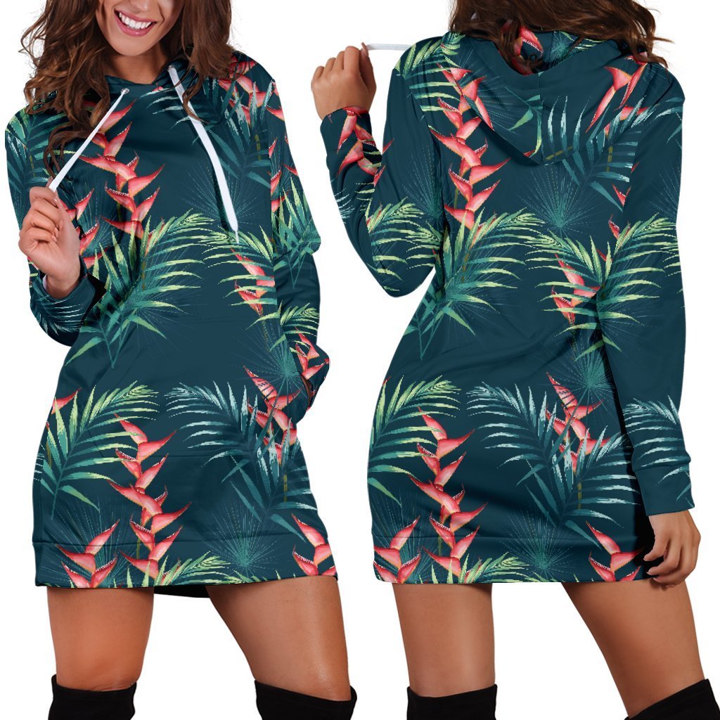 Tropical Plants Hawaii Pattern Print Hoodie Dress GearFrost