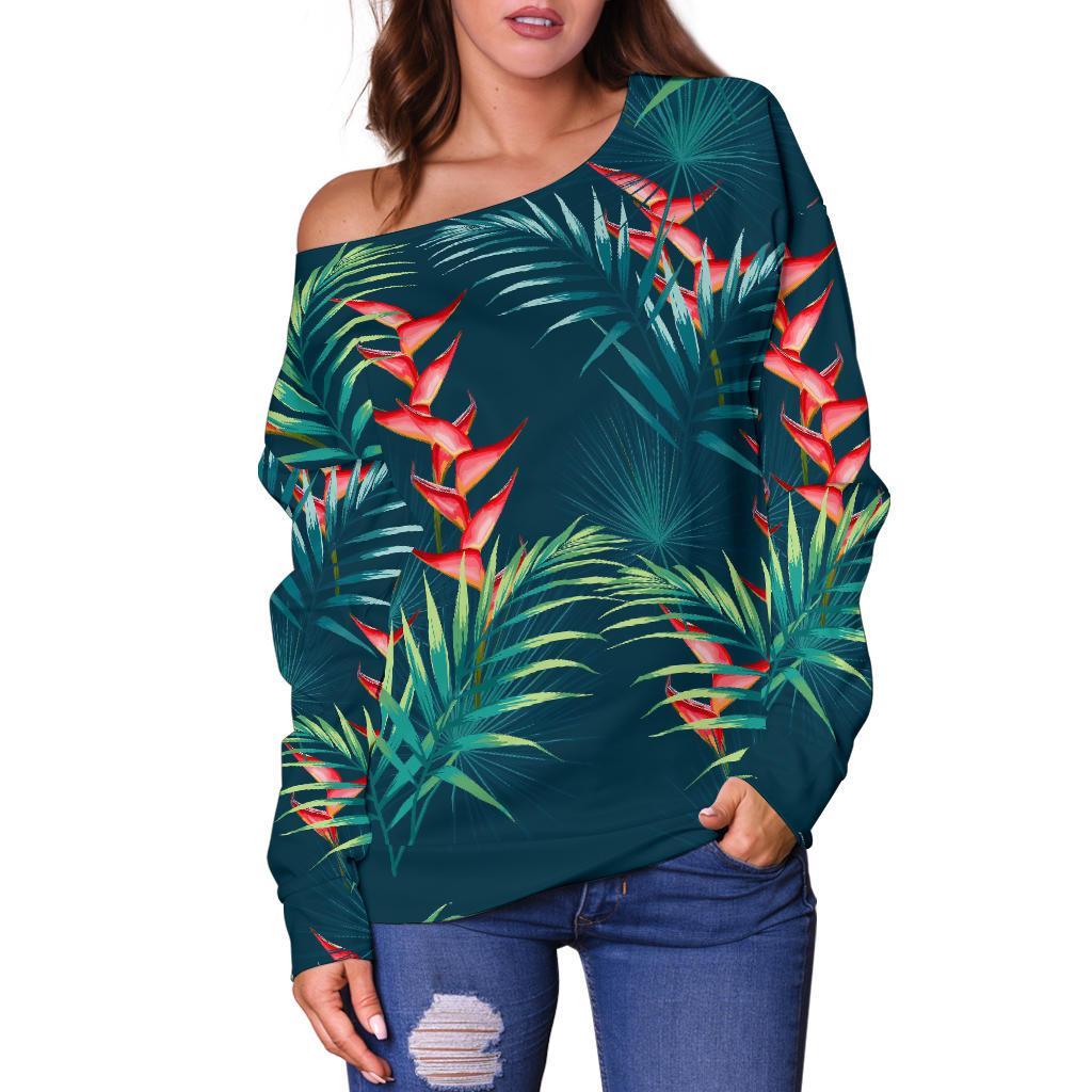 Tropical Plants Hawaii Pattern Print Off Shoulder Sweatshirt GearFrost