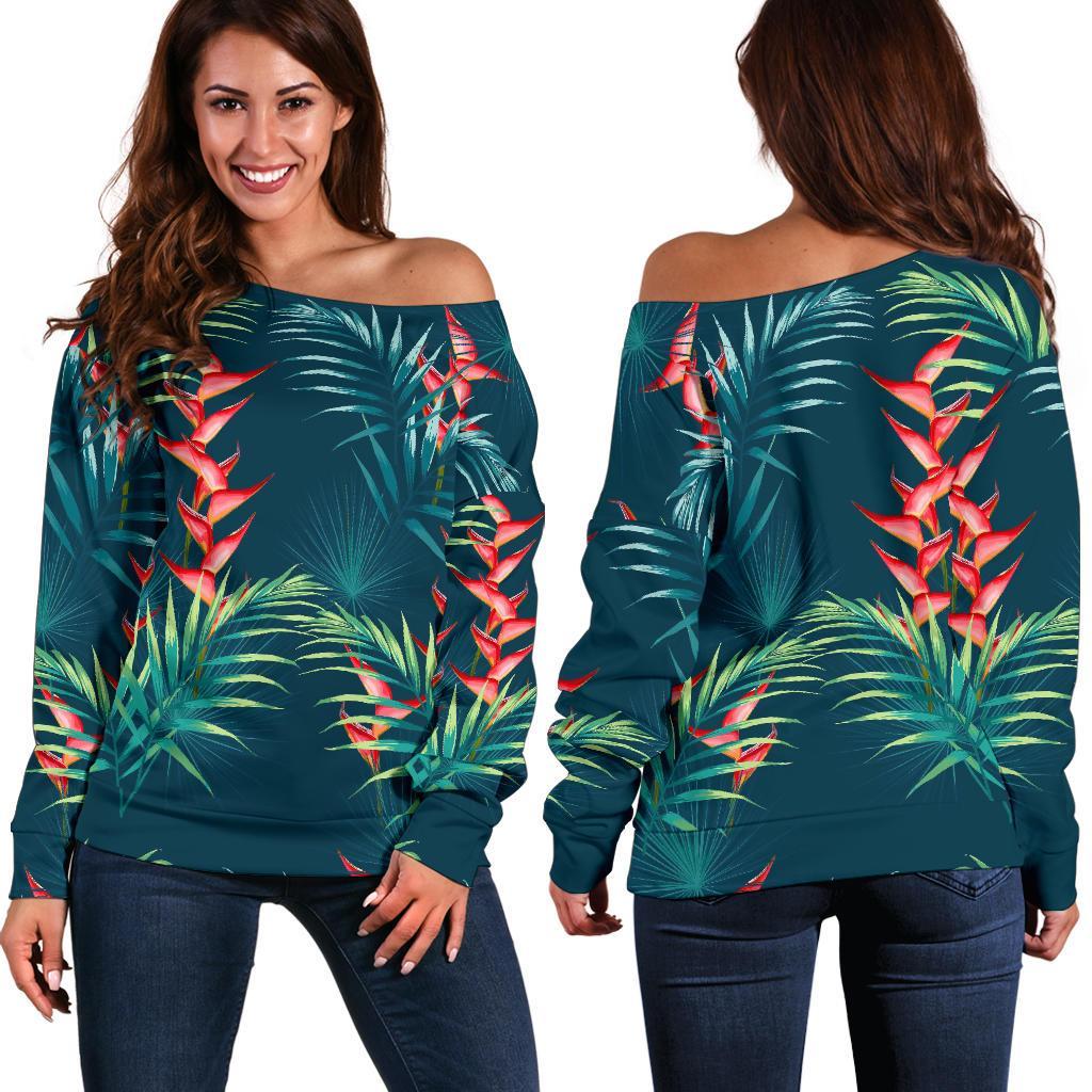 Tropical Plants Hawaii Pattern Print Off Shoulder Sweatshirt GearFrost