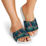 Tropical Plants Hawaii Pattern Print White Slide Sandals