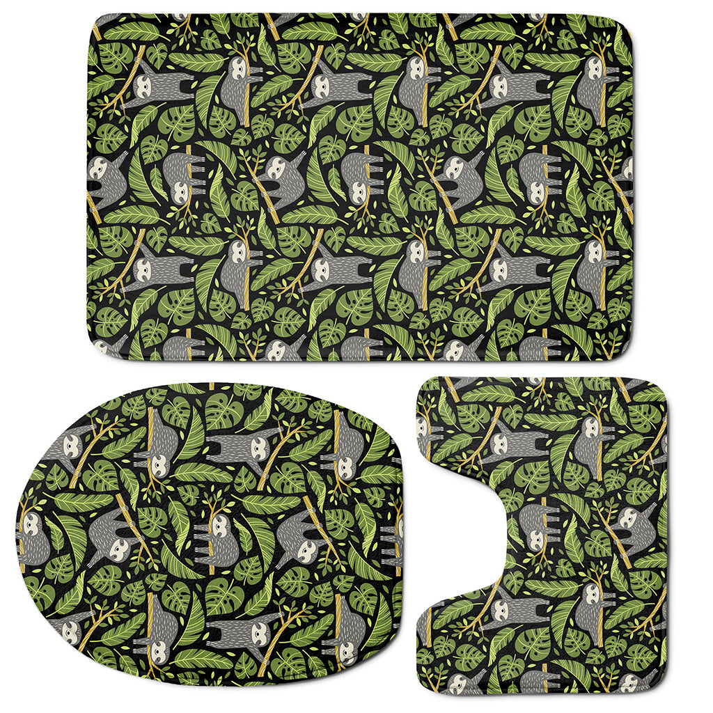 Tropical Sloth Pattern Print 3 Piece Bath Mat Set