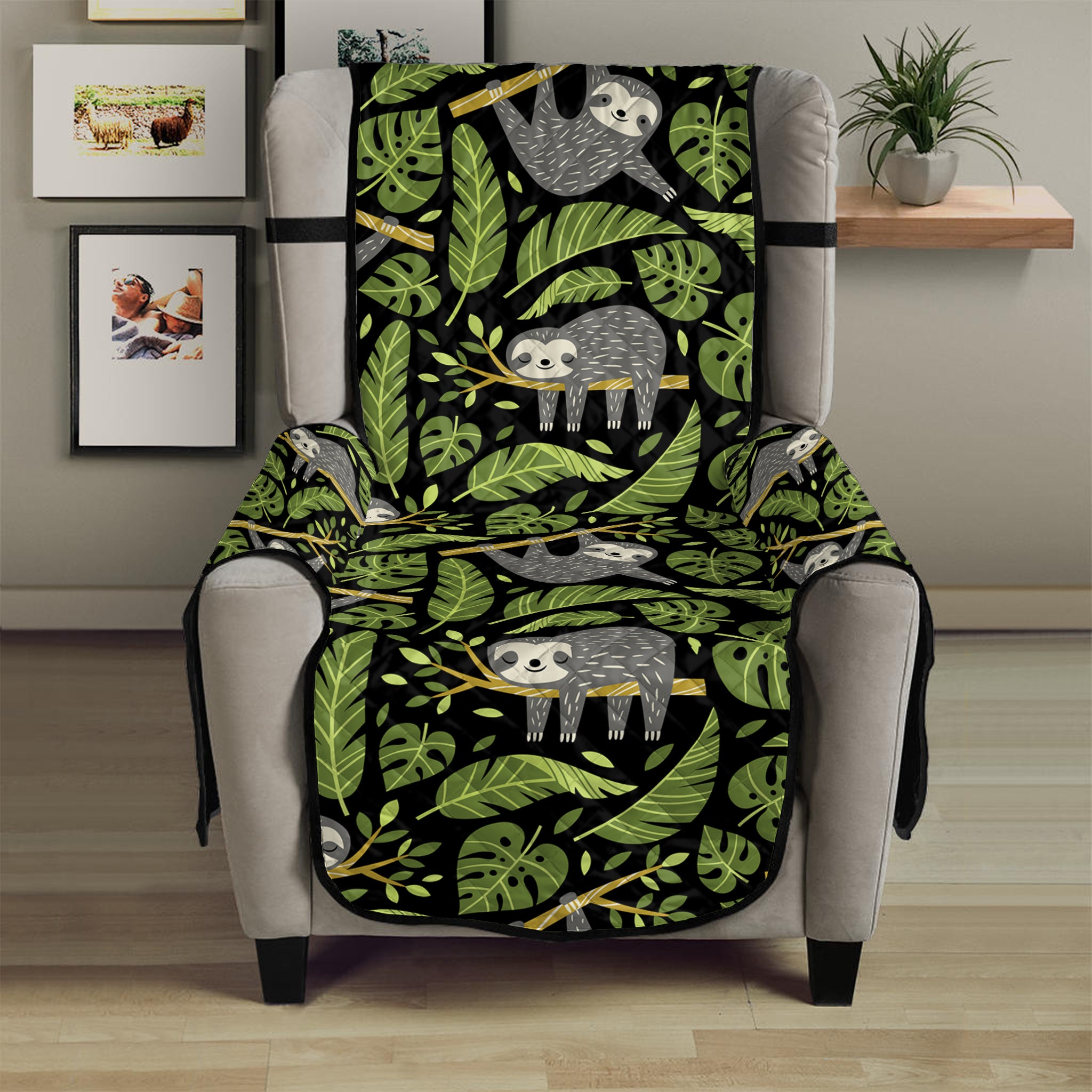 Tropical Sloth Pattern Print Armchair Protector