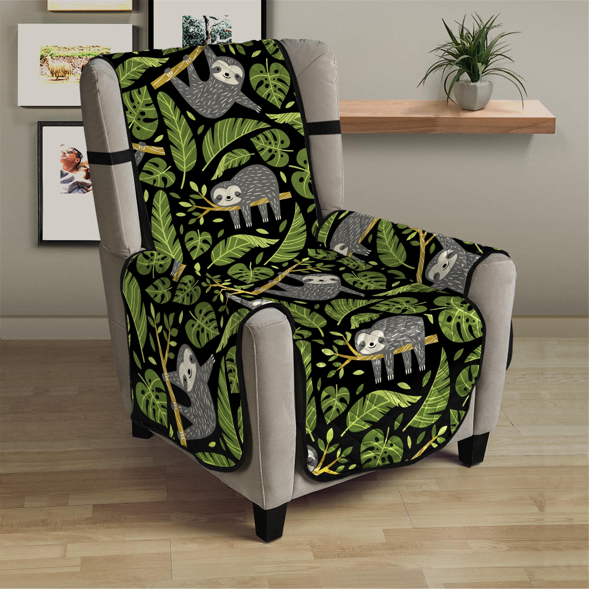 Tropical Sloth Pattern Print Armchair Protector