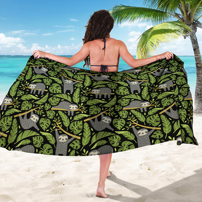 Tropical Sloth Pattern Print Beach Sarong Wrap