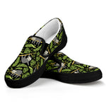 Tropical Sloth Pattern Print Black Slip On Shoes