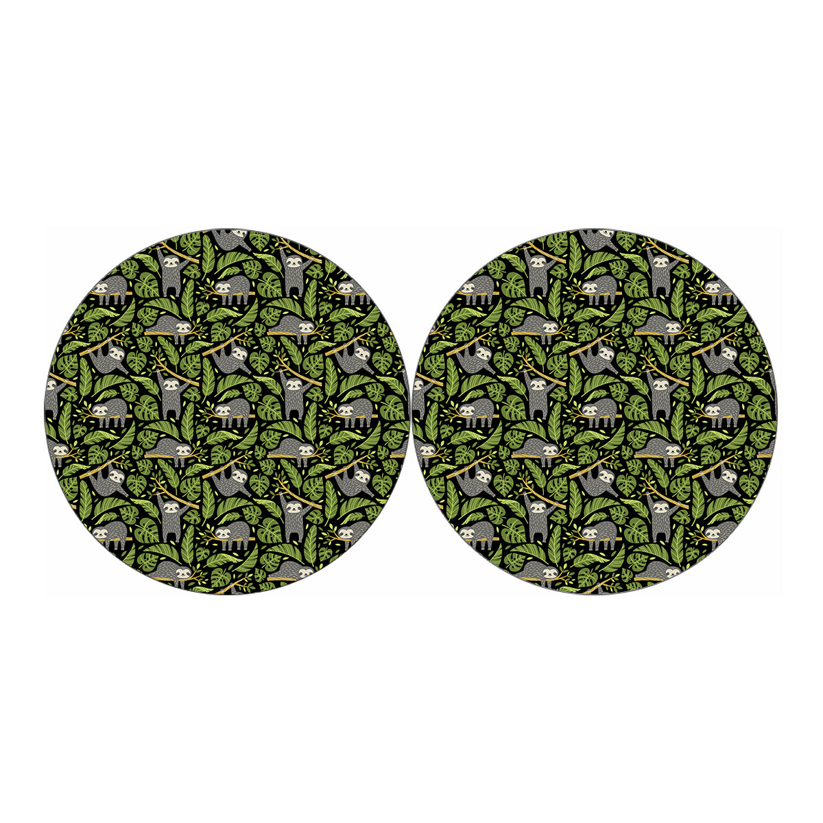 Tropical Sloth Pattern Print Car Coasters