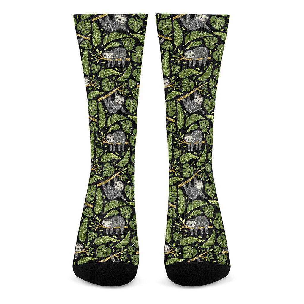 Tropical Sloth Pattern Print Crew Socks