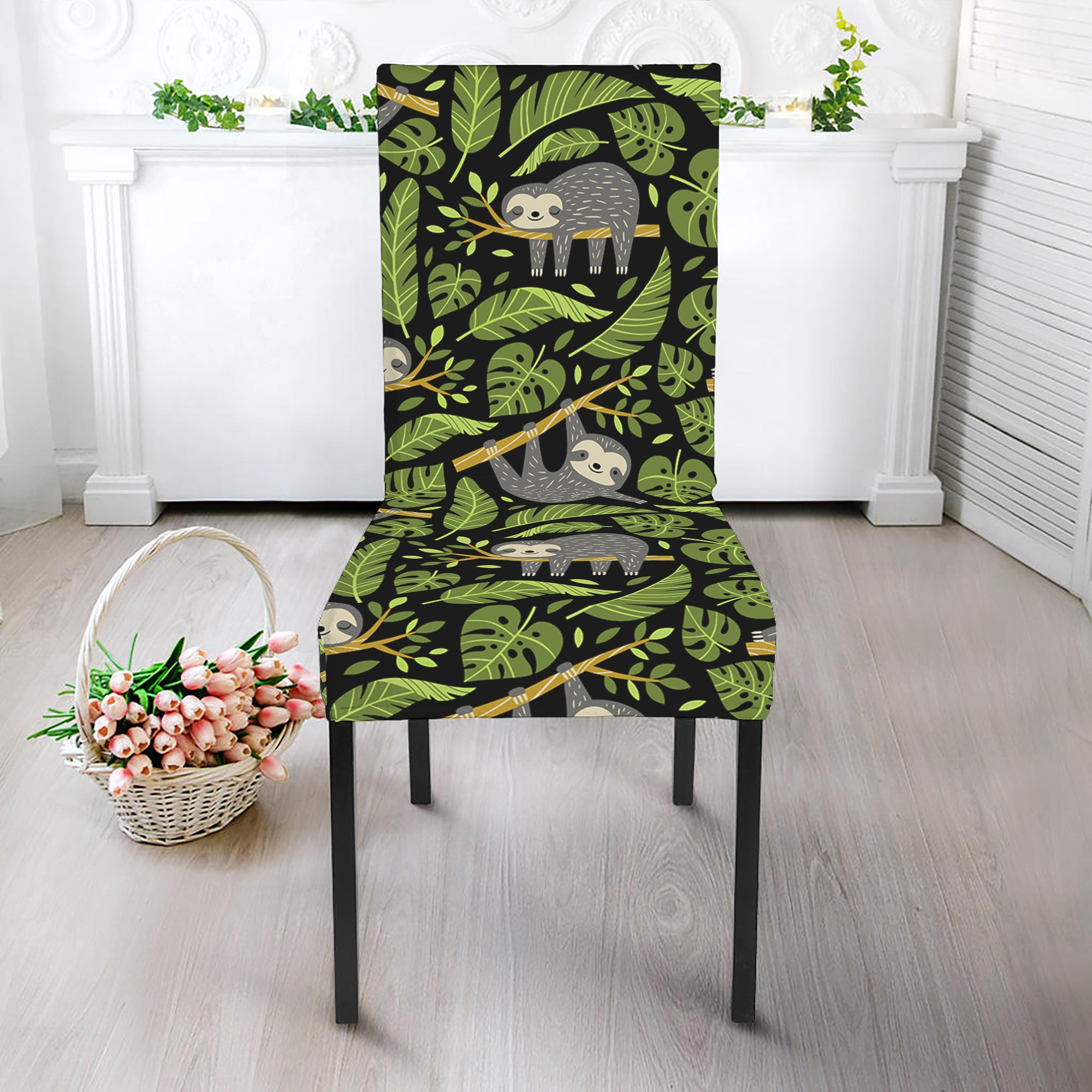 Tropical Sloth Pattern Print Dining Chair Slipcover