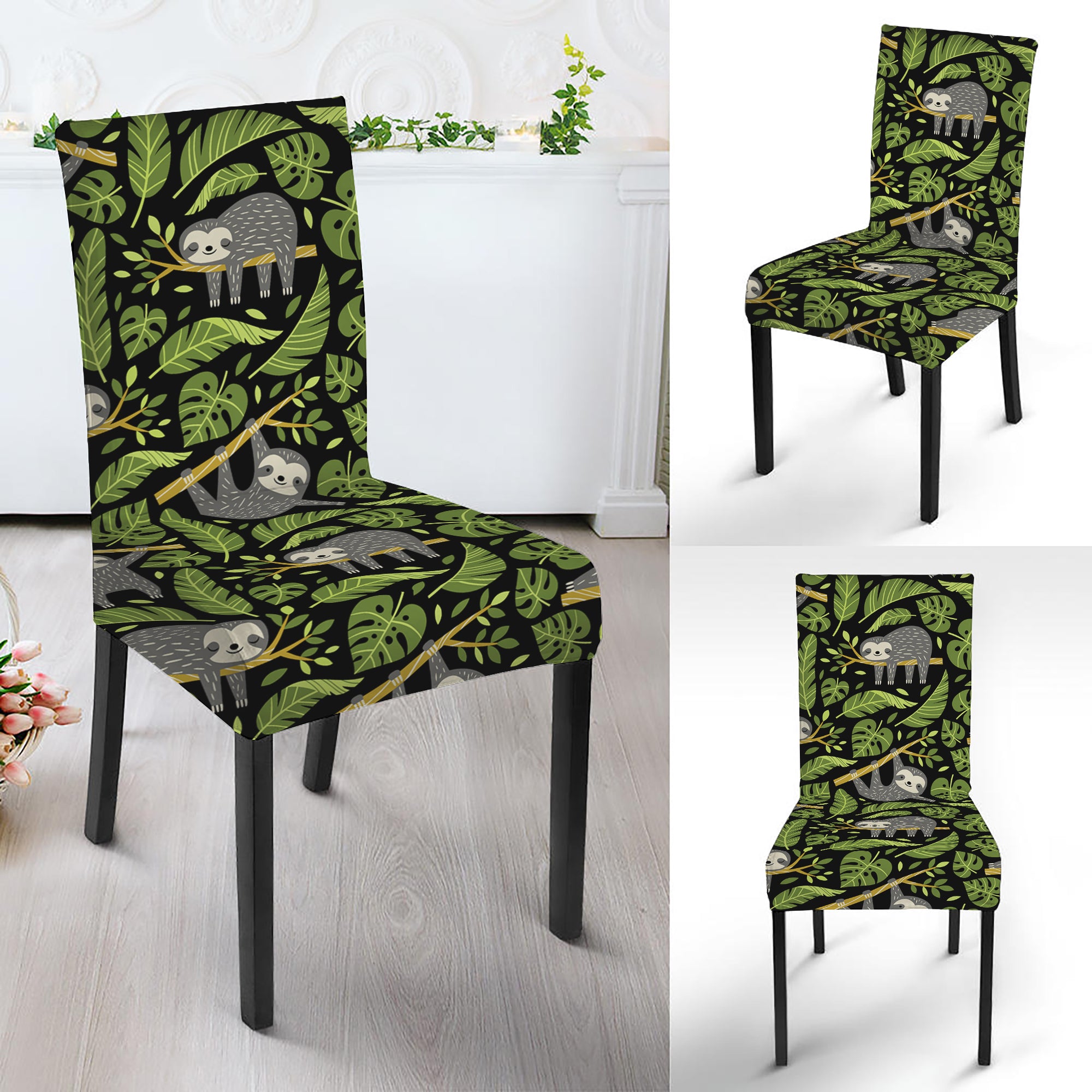 Tropical Sloth Pattern Print Dining Chair Slipcover