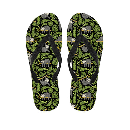 Tropical Sloth Pattern Print Flip Flops