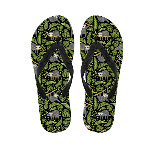 Tropical Sloth Pattern Print Flip Flops