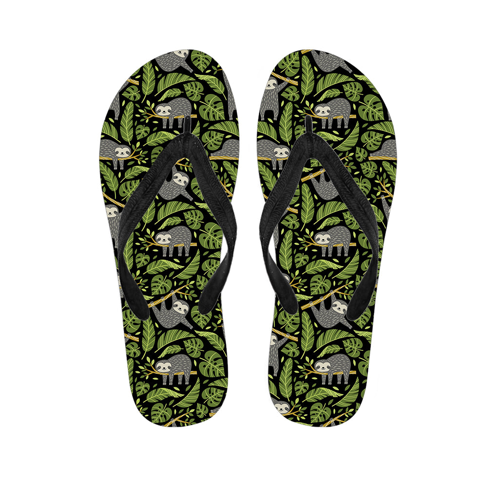 Tropical Sloth Pattern Print Flip Flops