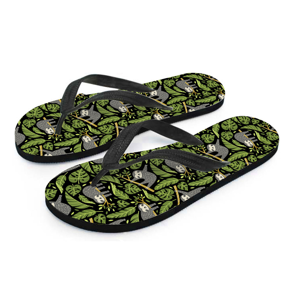 Tropical Sloth Pattern Print Flip Flops