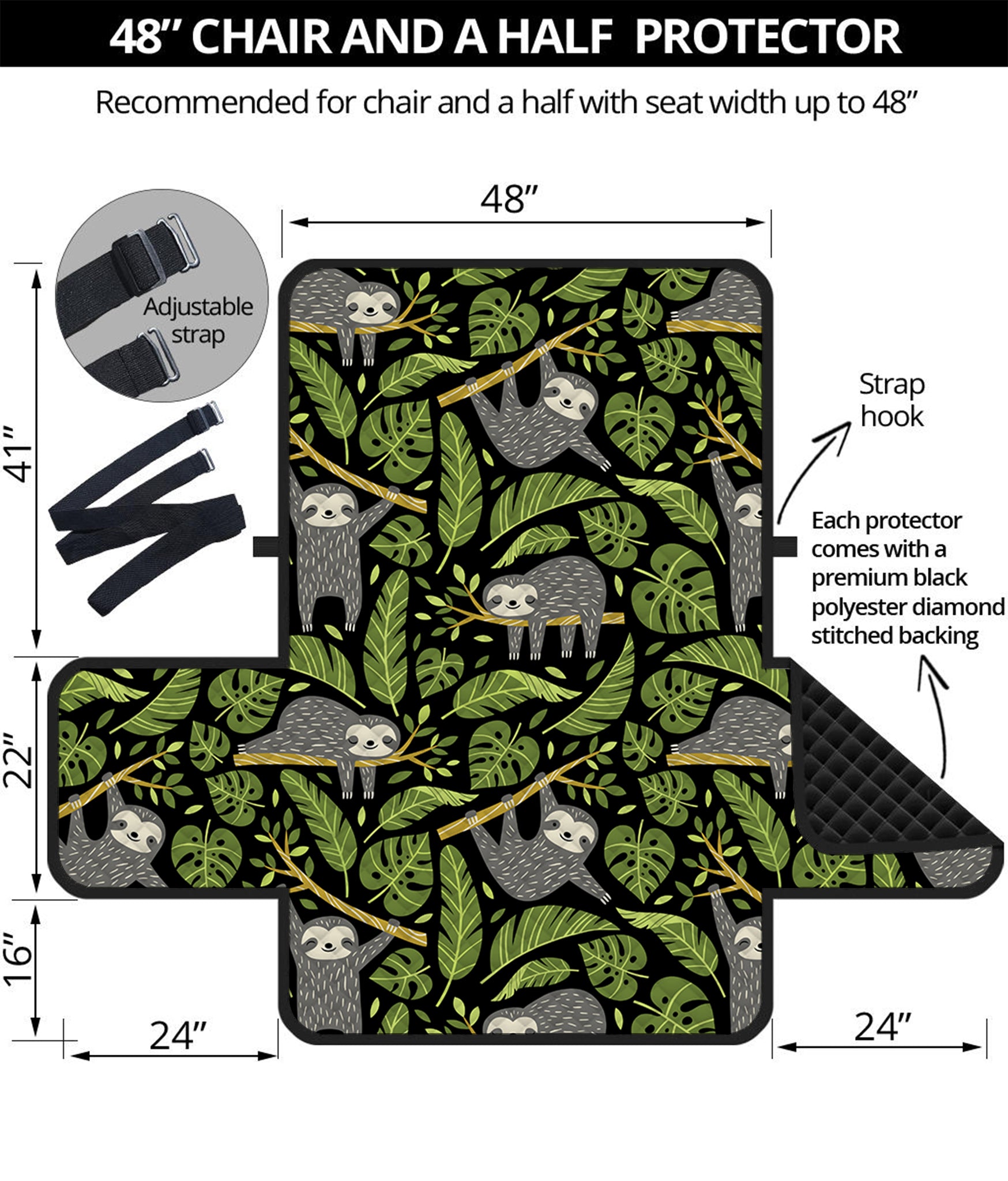 Tropical Sloth Pattern Print Half Sofa Protector