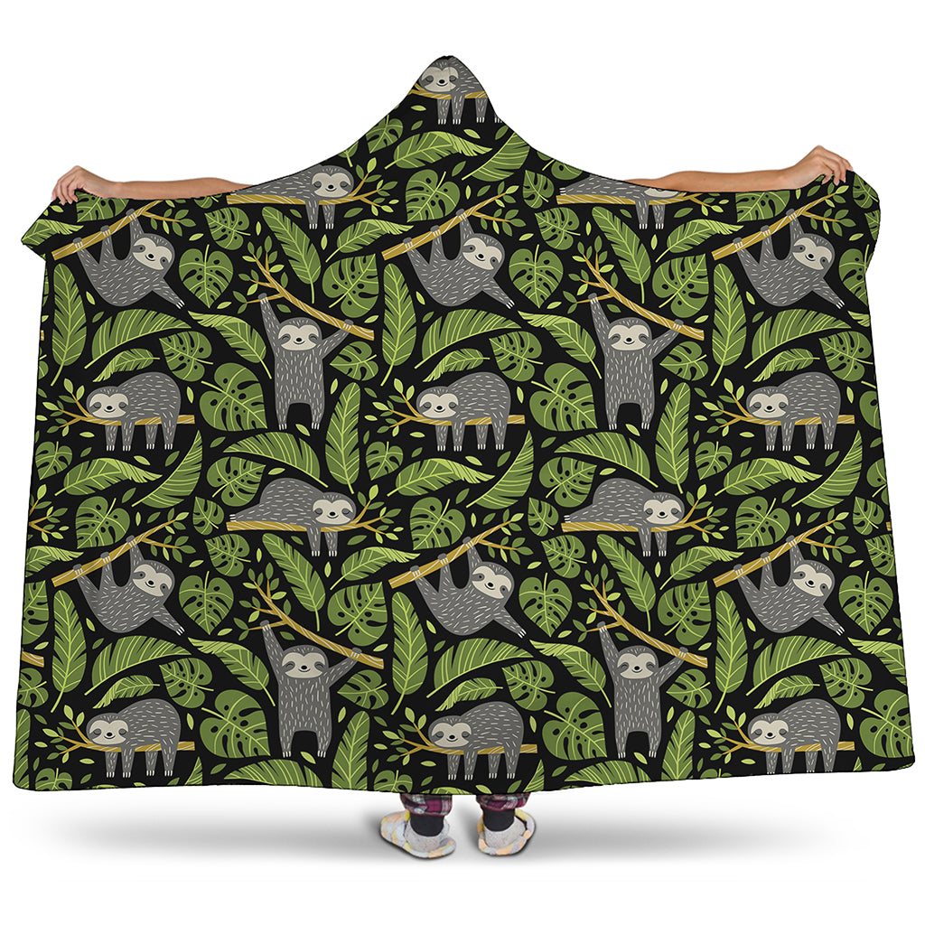 Tropical Sloth Pattern Print Hooded Blanket