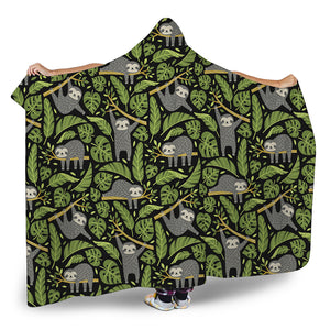 Tropical Sloth Pattern Print Hooded Blanket