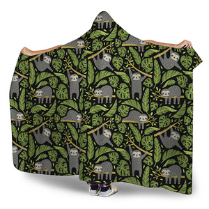 Tropical Sloth Pattern Print Hooded Blanket