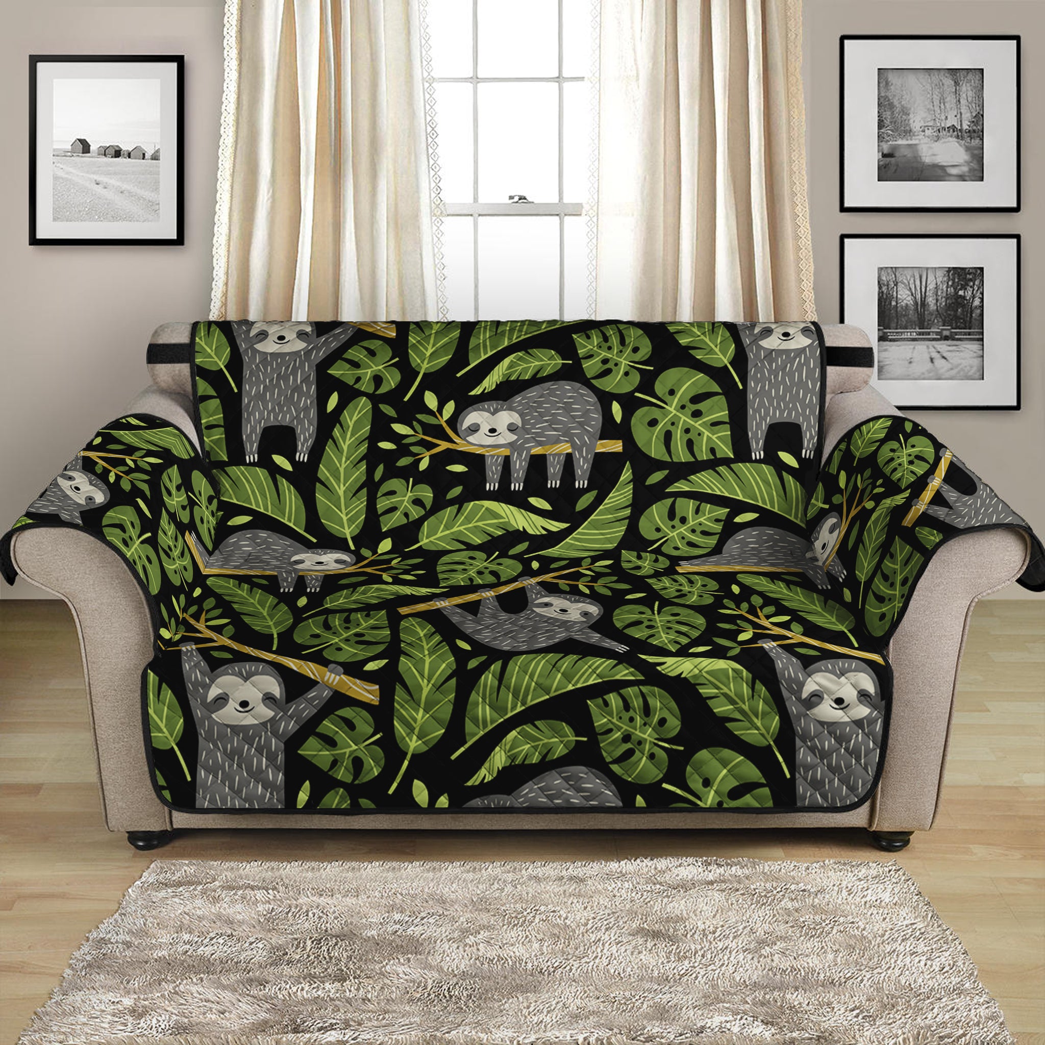 Tropical Sloth Pattern Print Loveseat Protector