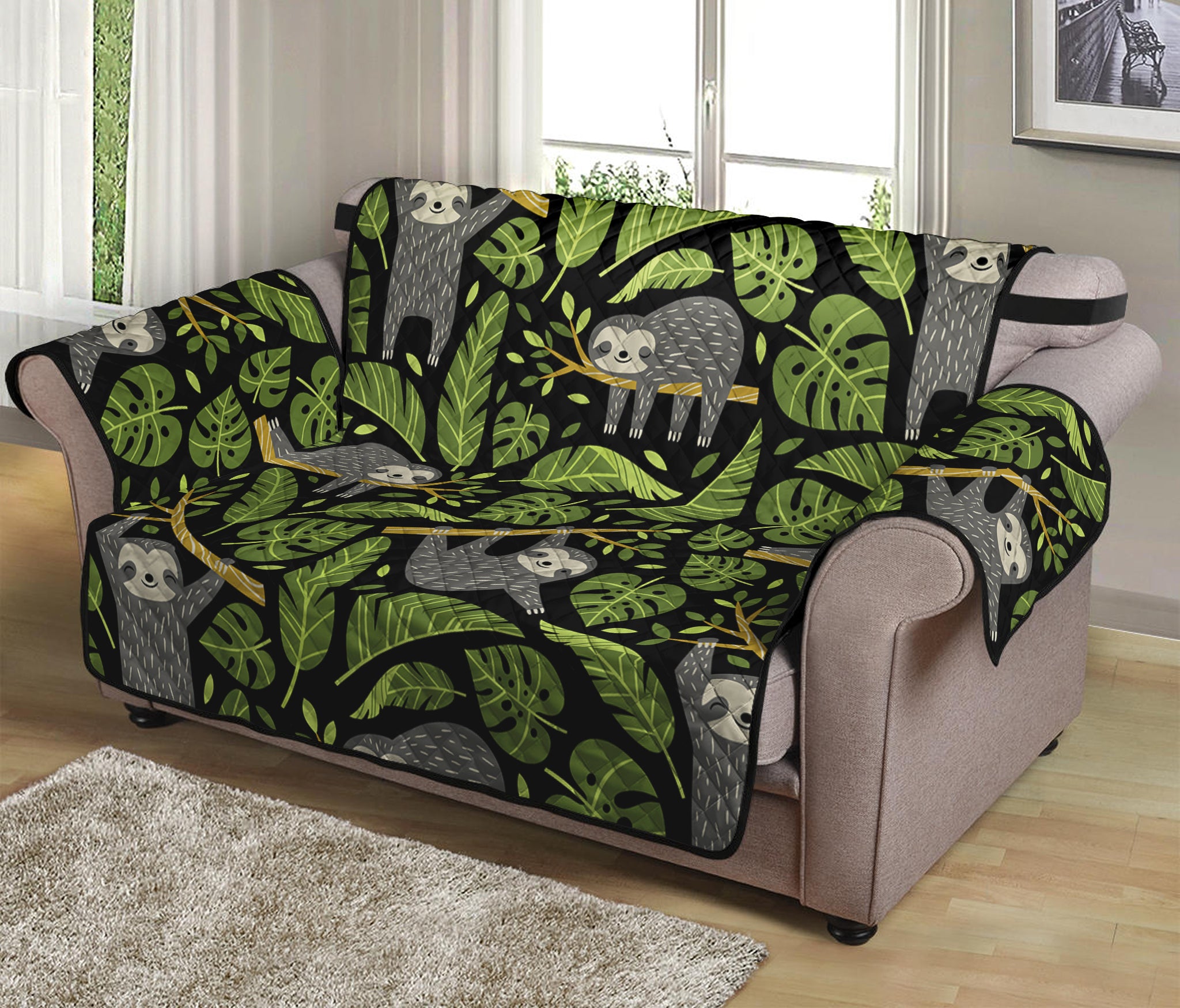 Tropical Sloth Pattern Print Loveseat Protector