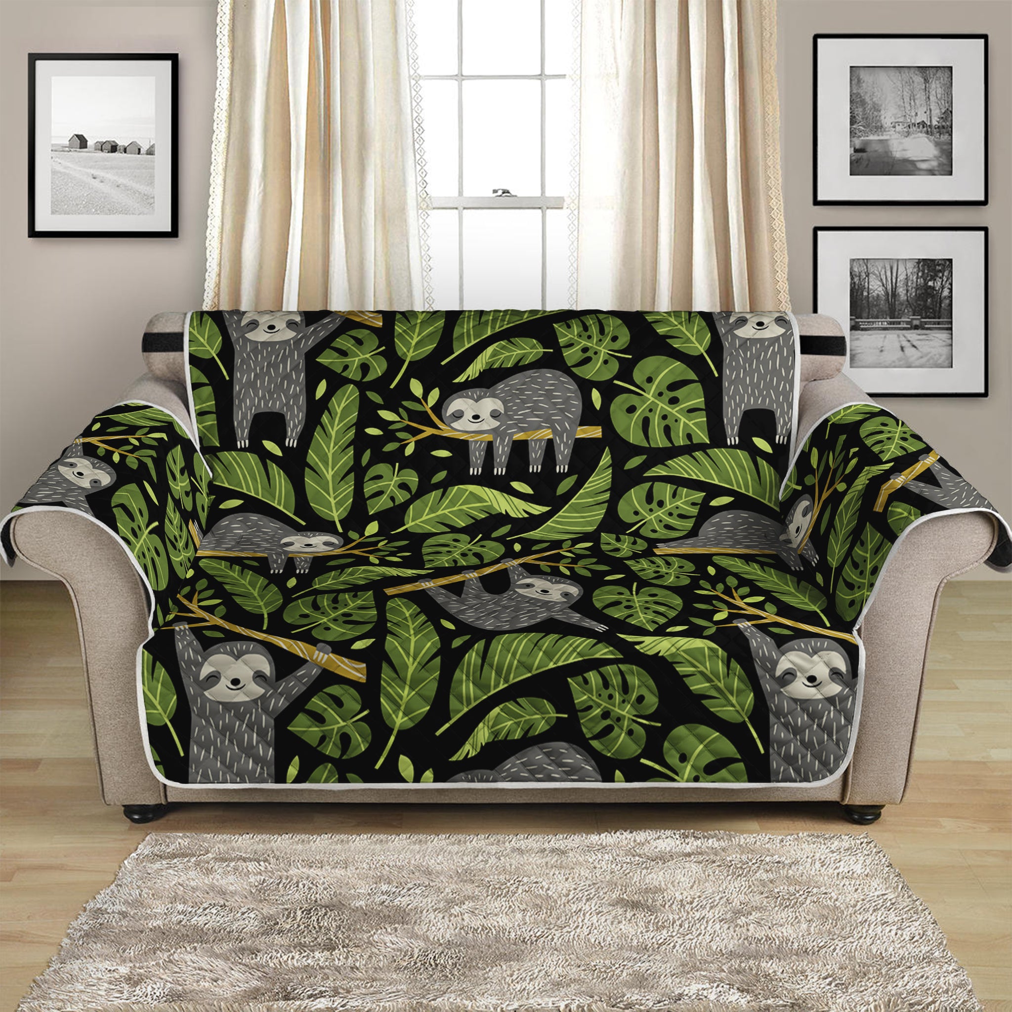 Tropical Sloth Pattern Print Loveseat Protector