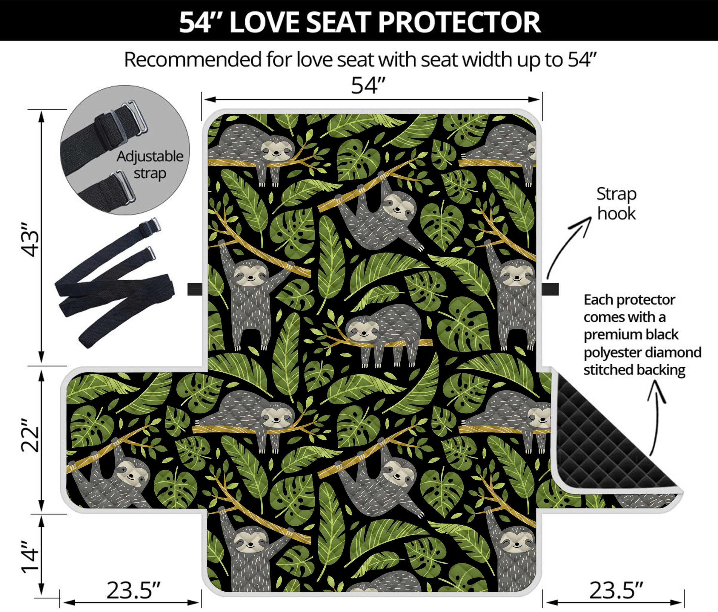 Tropical Sloth Pattern Print Loveseat Protector