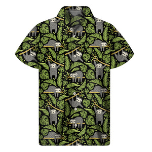 Tropical Sloth Pattern Print Men's Short Sleeve Shirt