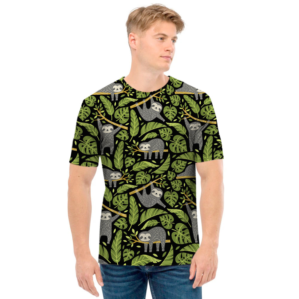 Tropical Sloth Pattern Print Men's T-Shirt