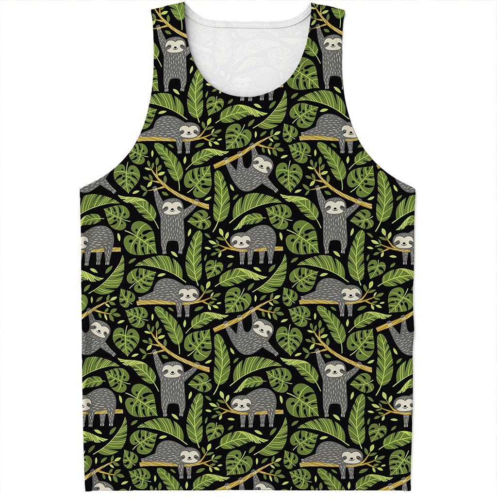 Tropical Sloth Pattern Print Men's Tank Top