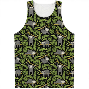 Tropical Sloth Pattern Print Men's Tank Top