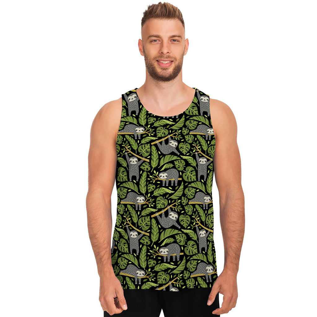 Tropical Sloth Pattern Print Men's Tank Top