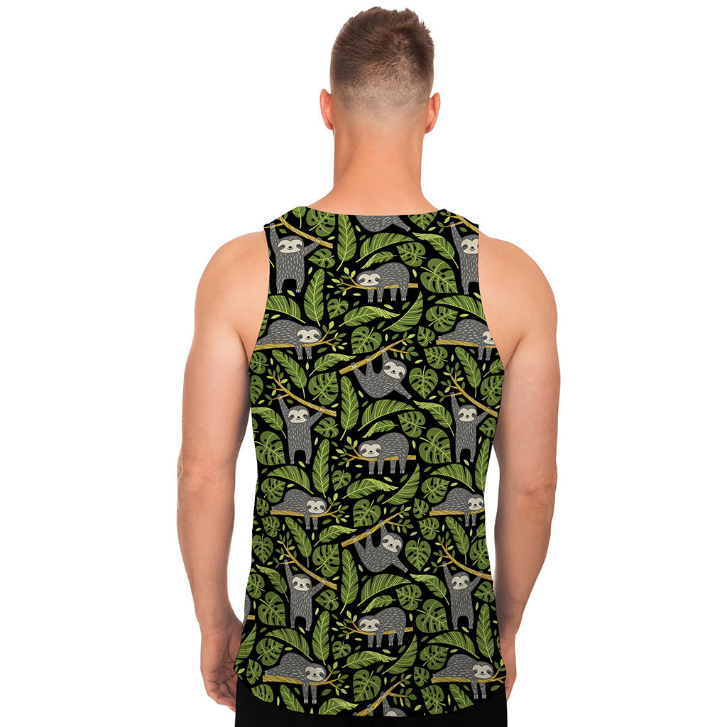 Tropical Sloth Pattern Print Men's Tank Top