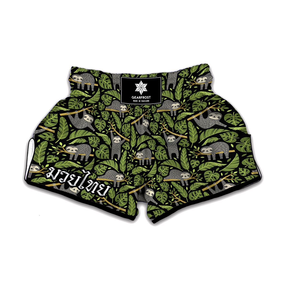 Tropical Sloth Pattern Print Muay Thai Boxing Shorts