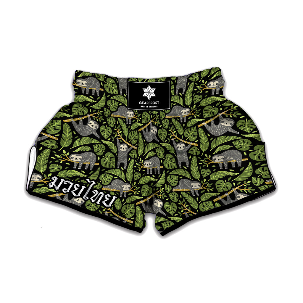 Tropical Sloth Pattern Print Muay Thai Boxing Shorts