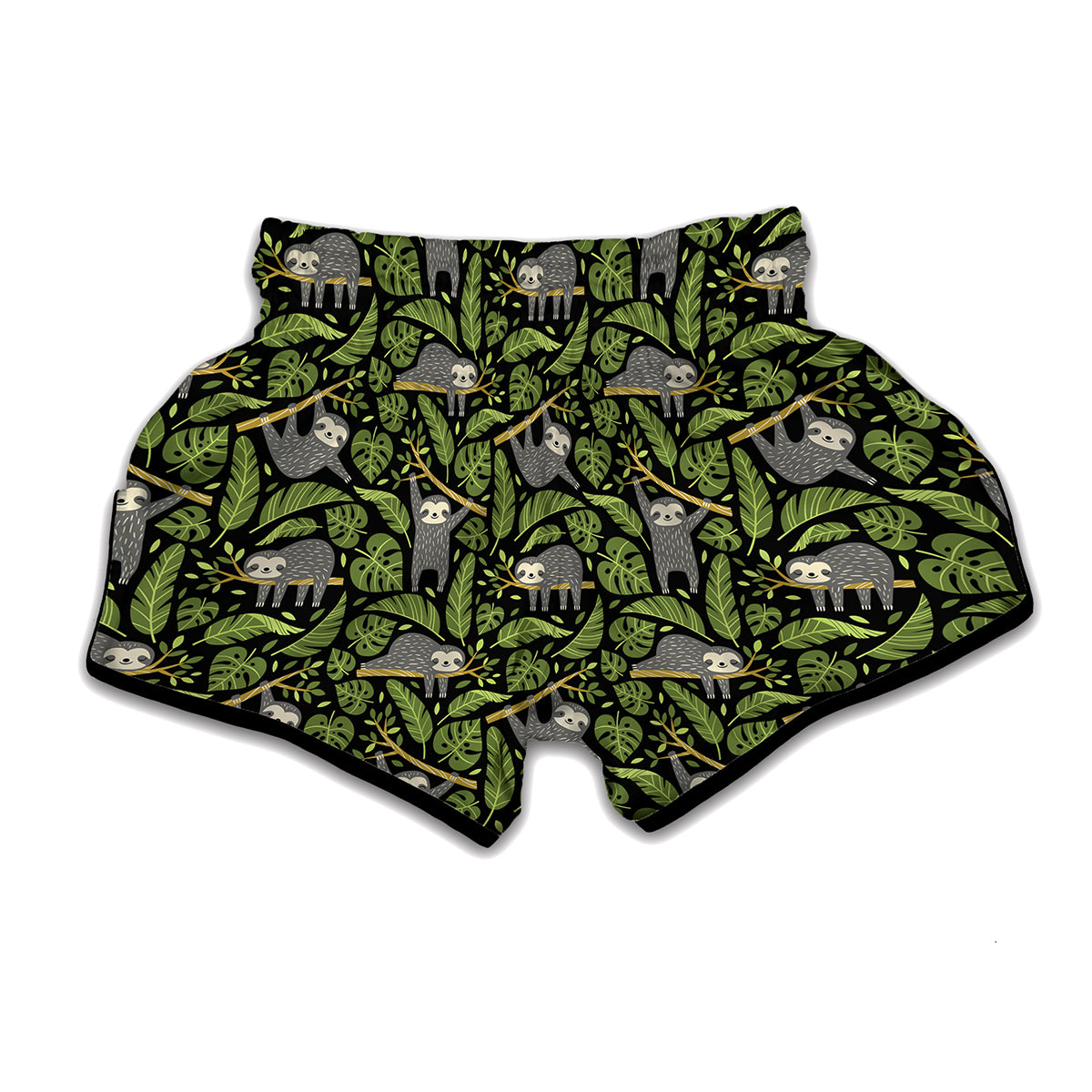 Tropical Sloth Pattern Print Muay Thai Boxing Shorts