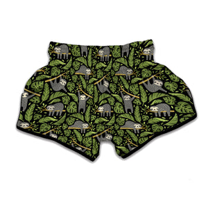 Tropical Sloth Pattern Print Muay Thai Boxing Shorts