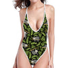 Tropical Sloth Pattern Print One Piece High Cut Swimsuit